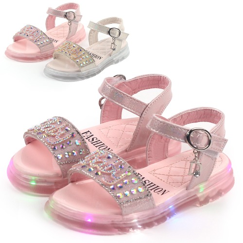 블링 큐빅 아기 유아 아동 여아 라이팅 LED 샌들 슬리퍼