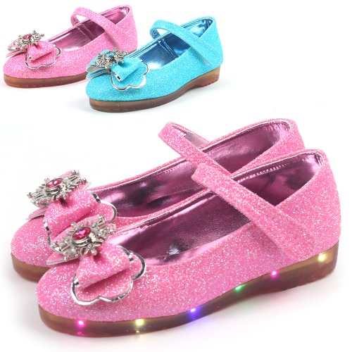 반짝이 눈꽃 보석 리본 유아 아동 키즈 초등 여아 LED 라이팅 구두 신발 150-200